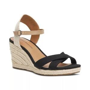 Lucky Brand Womens Maeylee Espadrille Wedge Buckle Sandals Black Cream 9M/40